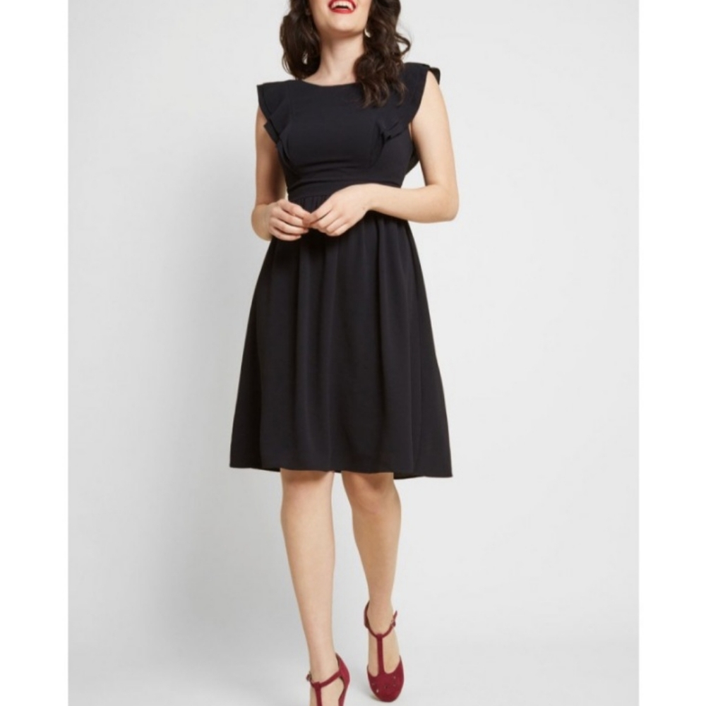 ModCloth Black Midi Fit-and-Flare Dress